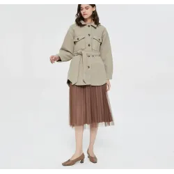 Vintage Wolljacke beige - mit Taschen / Gürtel / Knöpfen
