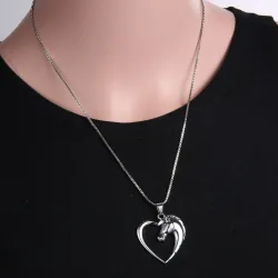Horse shaped heart pendant - stainless steel necklace