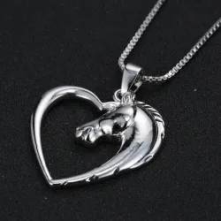 Heart shaped pendant with horse head - stainless steel necklaceNecklaces