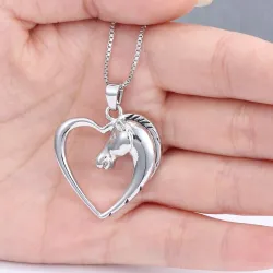 Heart shaped pendant with horse head - stainless steel necklaceNecklaces