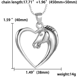 Horse shaped heart pendant - stainless steel necklace