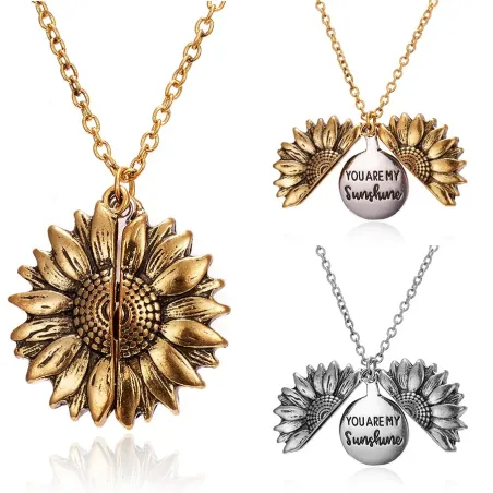 Sunflower pendant necklace - openable - with "You are my Sunshine" lettering