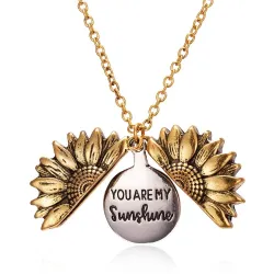Zonnebloemvormige hanger met ketting - te openen - "You Are My Sunshine" beletteringHalskettingen