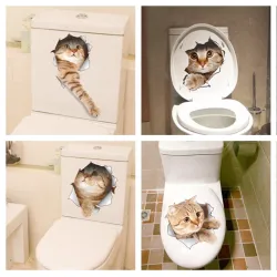 3D kat - muur / toilet sticker - vinylMuurstickers