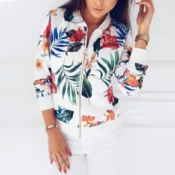 Trendige Retro-Kurzjacke - mit Reißverschluss - Blumendruck