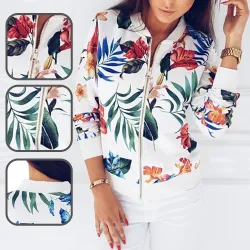 Trendige Retro-Kurzjacke - mit Reißverschluss - Blumendruck