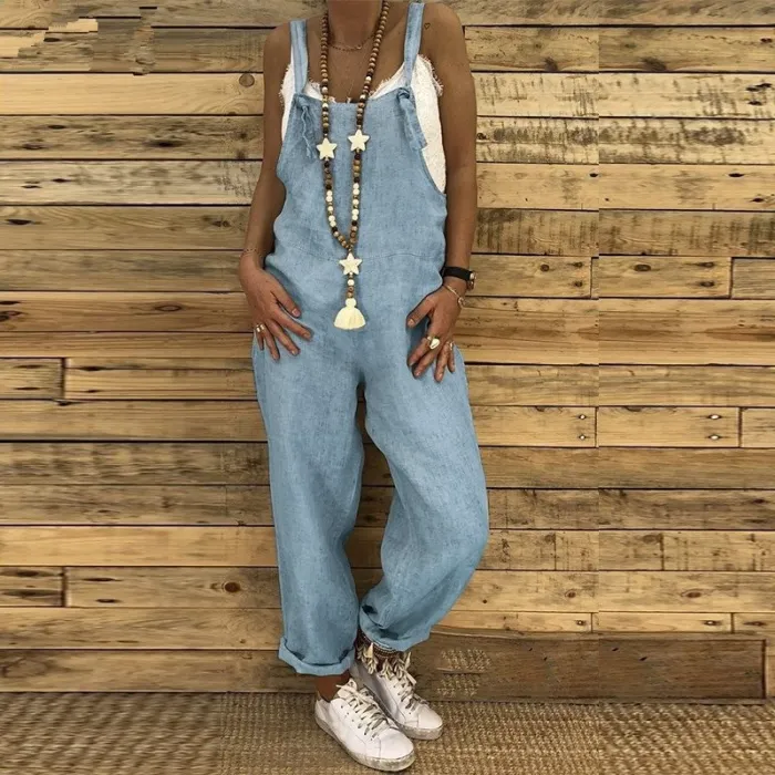 Vintage Leinen Jumpsuit - Schnürriemen - locker - weites Bein