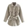 Vintage Wolljacke beige - mit Taschen / Gürtel / Knöpfen