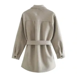 Vintage Wolljacke beige - mit Taschen / Gürtel / Knöpfen