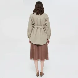 Vintage Wolljacke beige - mit Taschen / Gürtel / Knöpfen