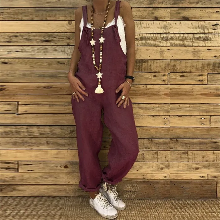 Vintage linnen jumpsuit - veterbandjes - los - wijde pijpenJumpsuits