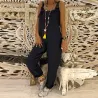 Vintage Leinen Jumpsuit - Schnürriemen - locker - weites Bein