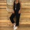 Vintage linen jumpsuit - lace up straps - loose - wide leg