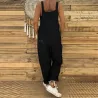 2021 Women Casual Jumpsuits Vintage Linen Solid Rompers Lace Up Strappy Loose Wide Leg Dungarees Bib Overalls Female Playsuits