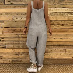 Vintage linnen jumpsuit - veterbandjes - los - wijde pijpenJumpsuits