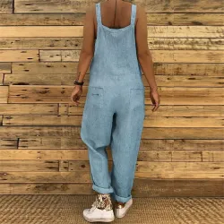 Vintage linnen jumpsuit - veterbandjes - los - wijde pijpenJumpsuits