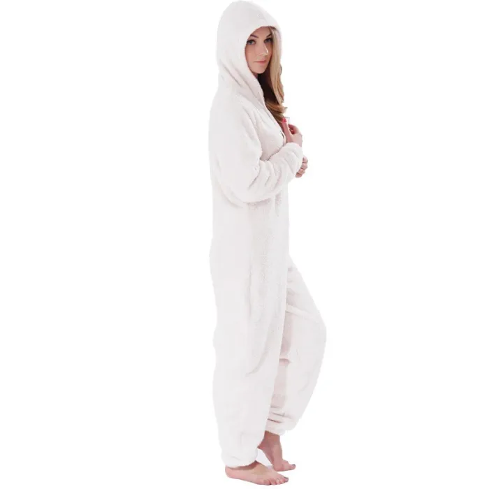 Pyjama uit één stuk - zachte fleece warme jumpsuit - met capuchon/ritsLingerie