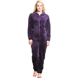Einteiliger Pyjama - flauschiger Fleece-warmer Overall - mit Kapuze / Reißverschluss