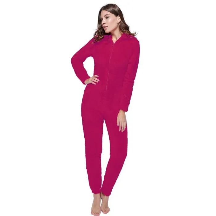 Pyjama uit één stuk - zachte fleece warme jumpsuit - met capuchon/ritsLingerie
