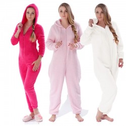 Einteiliger Pyjama - flauschiger Fleece-warmer Overall - mit Kapuze / Reißverschluss