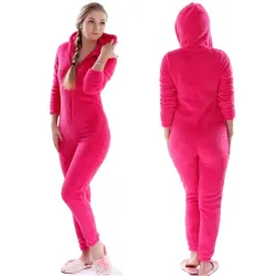 Einteiliger Pyjama - flauschiger Fleece-warmer Overall - mit Kapuze / Reißverschluss