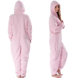 One piece pyjama - fluffy fleece warm jumpsuit - with hood / zipper
