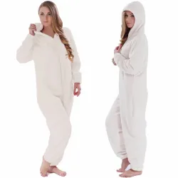 Einteiliger Pyjama - flauschiger Fleece-warmer Overall - mit Kapuze / Reißverschluss