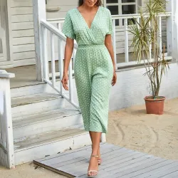 Klassieke jumpsuit met stippen - korte mouw - losse pijpenJumpsuits