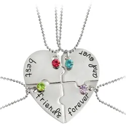 "Best Friends Forever and Ever" - collier en forme de coeur avec cristaux - 4 pièces