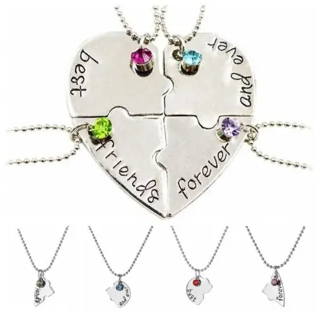 "Best Friends Forever and Ever" - collana a forma di cuore con cristalli - 4 pezzi