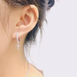 Round crystal hoops earrings with cross