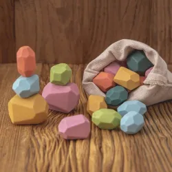 Drewniane kamienie jenga - kolorowe klocki - zabawka edukacyjnaDrewniane