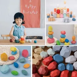 Houten jengastenen - kleurrijke bouwstenen - educatief speelgoedHouten