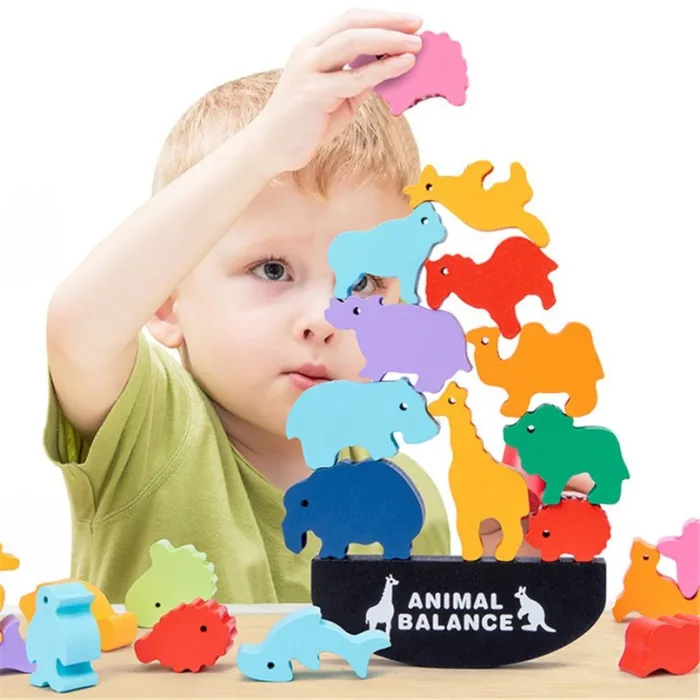Drewniane klocki balansowe - życie morskie / dzikie życie / życie dinozaurów - zabawka edukacyjnaDrewniane