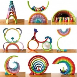 Baby Large Rainbow Stacker Wooden Toys For Kids Creative Rainbow Building Blocks Montessori Educational Toy Children