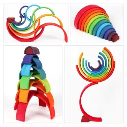 Creatieve bouwstenen - houten educatief speelgoed - regenboog / dozen / figuren van mensen / ballenHouten