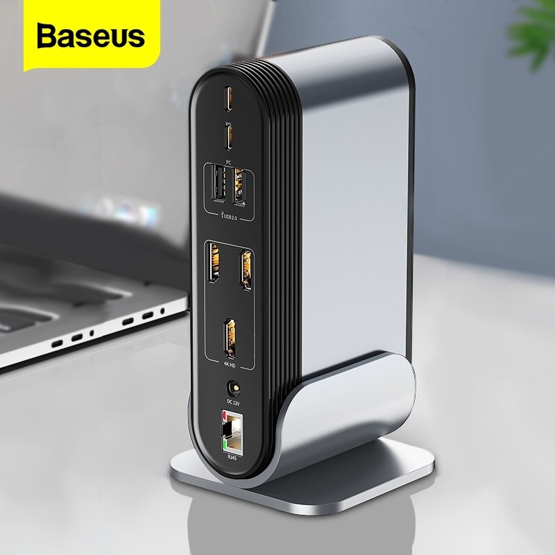 Baseus USB C HUB Type C to HDMI-compatibe RJ45 VGA SD/TF Reader USB 3.0 PD Power Adapter 17 in 1 Docking Station For Macbook pro