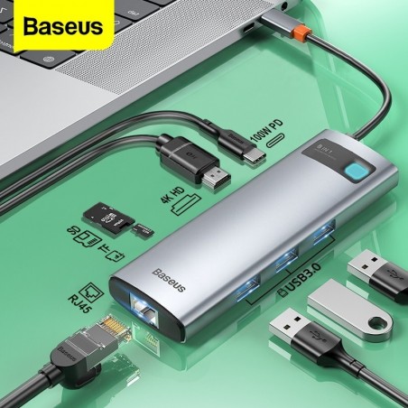 Baseus - USB 3.0 type-C HUB to HDMI RJ45 - SD Reader PD - dock station - splitter - for MacBook Pro