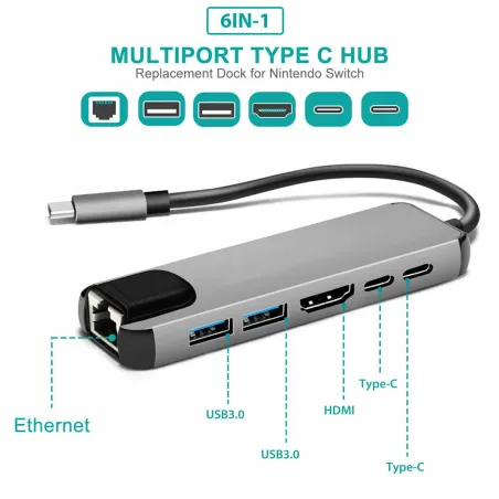 Hub USB-C - adaptador multiportas - divisor - USB 3 - HDMI - RJ45 PD