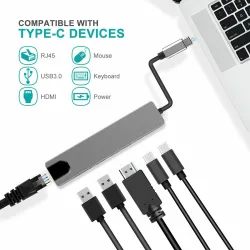 HubConcentrador USB-C - adaptador multipuerto - divisor - USB 3 - HDMI - RJ45 PD