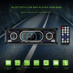 Autoradio Bluetooth Din 1 - AUX/TF/USB FM/MP3 - 60Wx4 - appel mains libres