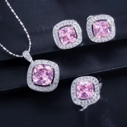 Ensemble de bijoux élégant - collier / boucles d'oreilles / bague - avec saphir - argent sterling