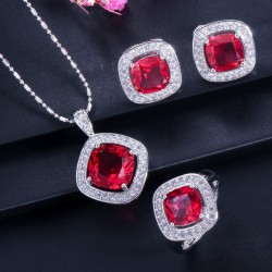 Elegancki komplet biżuterii - naszyjnik / kolczyki / pierścionek - z szafirem - srebro próby 925Naszyjniki