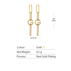 Stylish irregular geometric long earrings - with G letter - goldEarrings