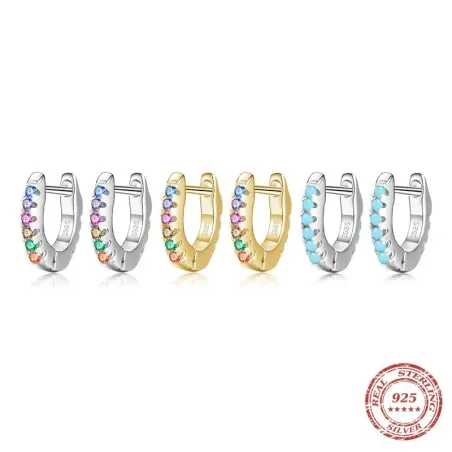 Mini Creolen - 925er Sterling Silber - bunte Kristalle / Türkis