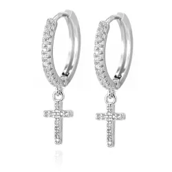 Round crystal hoops earrings with cross