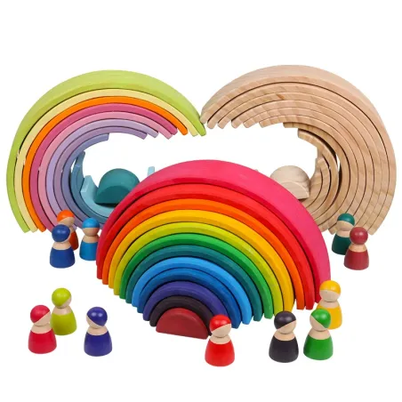 Creative building blocks - wooden educational toy - rainbow / boxes / people figures / balls