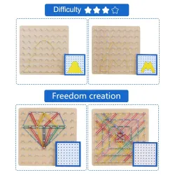 Kreatywna grafika - gumki / gwoździe - drewniana tablica puzzli - zabawka edukacyjnaEdukacja