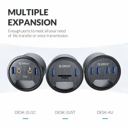 Desktop grommet - USB 3.0 HUB type-C - high speed splitter - with SD / TF / headphone / microphone adapter - for PC