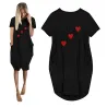 Modisches Vintage lockeres Kleid - mit Taschen / Herzdruck